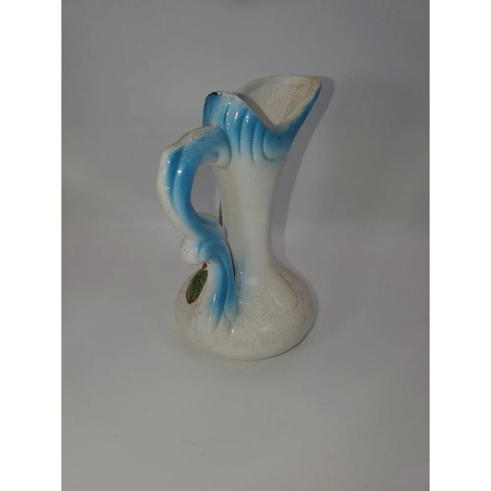 Vintage Blue White Ceramic Miniature Pitcher and Rose Footed Bowl Set